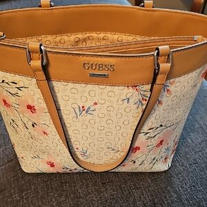 Guess Beige and Tan Floral Tote